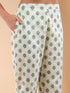 Cream Pure Cotton Floral Printed Straight Kurta Pant Set