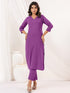 Janasya Women's Purple Cotton Solid Straight Kurta Pant Set