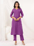 Janasya Women's Purple Cotton Solid Straight Kurta Pant Set