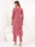 Janasya Women's Pink Cotton Solid Straight Kurta Pant Set