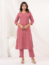 Janasya Women's Pink Cotton Solid Straight Kurta Pant Set