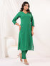 Janasya Women's Green Linen Cotton Solid Straight Kurta Pant Set