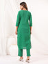 Janasya Women's Green Linen Cotton Solid Straight Kurta Pant Set