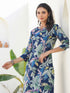 Janasya Women's Navy Blue Pure Cotton Floral Printed Straight Kurta Pant Set