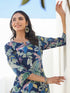 Janasya Women's Navy Blue Pure Cotton Floral Printed Straight Kurta Pant Set