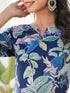 Janasya Women's Navy Blue Pure Cotton Floral Printed Straight Kurta Pant Set