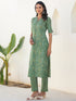Green Pure Cotton Paisley Printed Straight Kurta Set