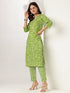 Lime Green Pure Cotton Floral Printed Straight Kurta Set
