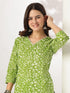 Lime Green Pure Cotton Floral Printed Straight Kurta Set