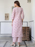 Light Pink Pure Cotton Floral Printed Straight Kurta Pant Set