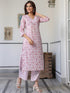 Light Pink Pure Cotton Floral Printed Straight Kurta Pant Set