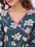 Janasya Women's Teal Blue Pure Cotton Floral Printted A line Kurta Pant Set