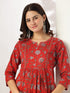 Red Cotton Floral Printed A-line Kurta Pant Set