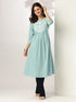 Janasya Women's Light Blue Pure Cotton Yoke Embroidered A-line Kurta
