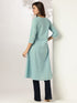 Janasya Women's Light Blue Pure Cotton Yoke Embroidered A-line Kurta