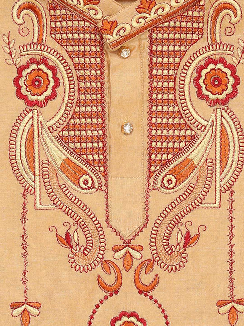 Boy's Rose Gold Silk Blend Kurta and Dhoti Set