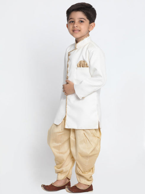 Boy's White Jute Silk Blend Sherwani Set