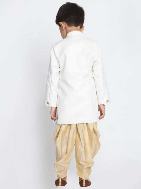 Boy's White Jute Silk Blend Sherwani Set