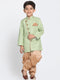 Boy's Green Jute Silk Blend Sherwani Set