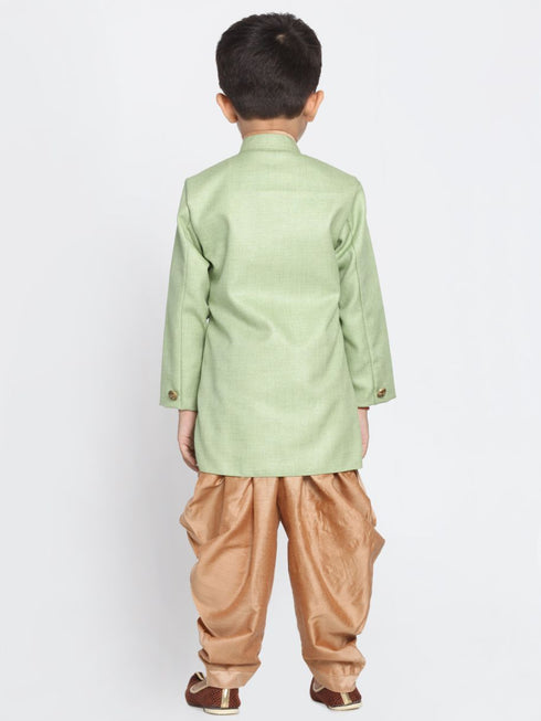 Boy's Green Jute Silk Blend Sherwani Set