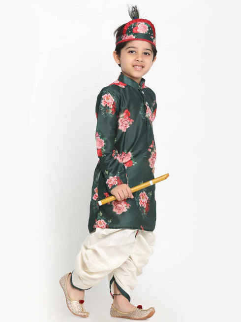 Boy's Yellow Krishna Style Kurta And Dhoti Set