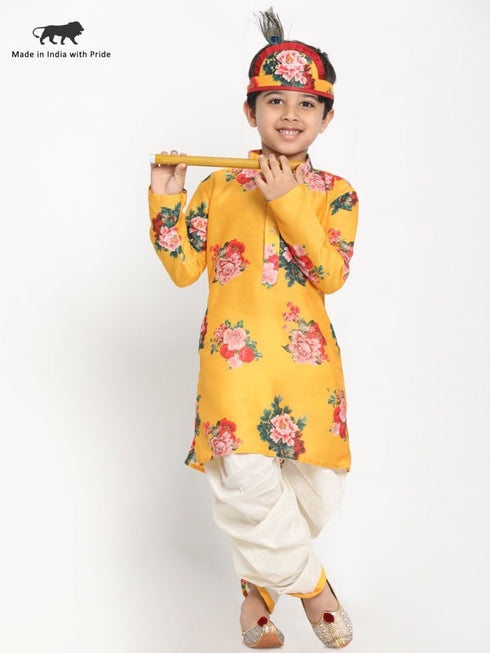 Boy's Yellow Krishna Style Kurta and Dhot Set