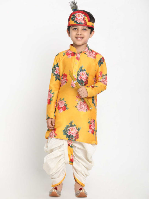 Boy's Yellow Krishna Style Kurta and Dhot Set