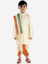 Boy's Gold Cotton Blend Kurta Dhoti and Dupatta Set
