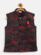 Boy's Maroon And Black Jacquard Nehru Jacket