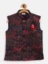 Boy's Maroon And Black Jacquard Nehru Jacket