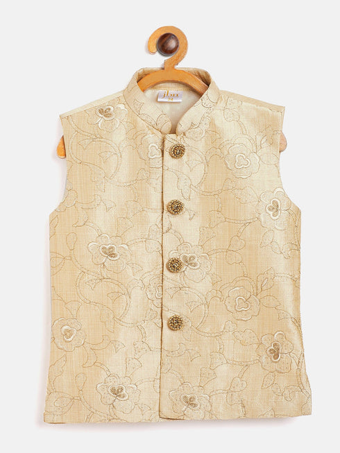 Beige Silk Blend Embroidered Nehru Jacket