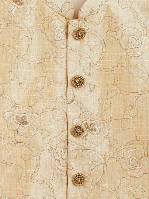 Beige Silk Blend Embroidered Nehru Jacket