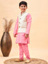 Boy's Beige Woven Nehru Jacket With Pink Kurta Pyjama Set