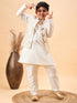 Boy's Beige Nehru Jacket With Cream Kurta And Pyjama Set