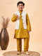 Boy's Beige Nehru Jacket With Mustard Kurta And Pyjama Set