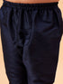 Boy's Beige Woven Nehru Jacket With Navy Blue Kurta Pyjama Set