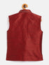 Boy's Maroon Silk Blend Embroidered Nehru Jacket
