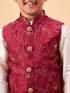 Boy's Maroon Nehru Jacket With Cream Kurta And Pyjama Set