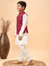 Boy's Maroon Nehru Jacket With Cream Kurta And Pyjama Set