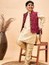 Boy's Maroon Nehru Jacket With Gold Kurta And Pyjama Set