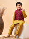 Boy's Maroon Woven Jacket With Mustard Kurta And Pyjama Set