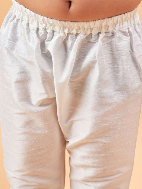 Boy's Maroon Nehru Jacket With White Kurta And Pyjama Set