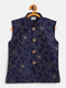 Boy's Navy Blue Silk Blend Embroidered Nehru Jacket