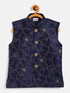 Boy's Navy Blue Silk Blend Embroidered Nehru Jacket