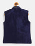 Boy's Navy Blue Silk Blend Embroidered Nehru Jacket