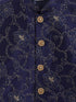 Boy's Navy Blue Silk Blend Embroidered Nehru Jacket