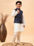 Boy's Navy Blue Nehru Jacket With Cream Kurta And Pyjama Set