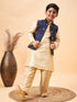Boy's Navy Blue Nehru Jacket With Gold Kurta And Pyjama Set