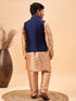 Boy's Navy Blue Nehru Jacket With Rose Gold Kurta And Pyjama Set