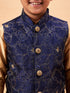 Boy's Navy Blue Nehru Jacket With Rose Gold Kurta And Pyjama Set